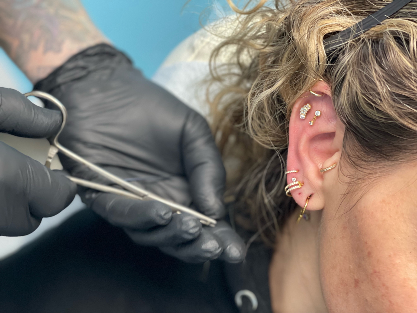 I've had the pleasure of piercing Anna for the past several years! This  Daith is fresh, but the tragus, second lobe and helix are all h